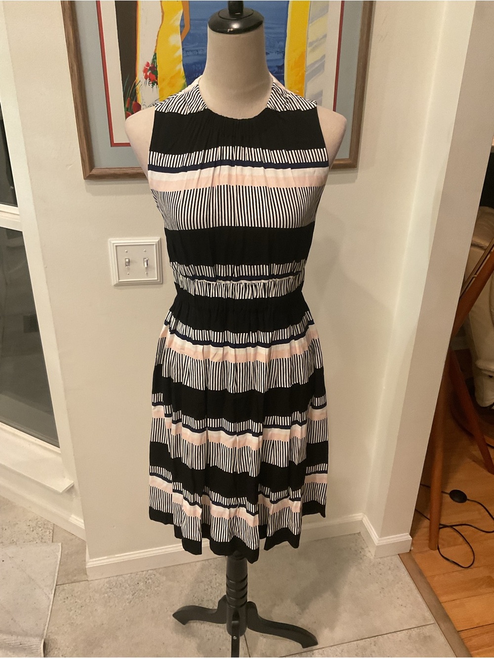 kate spade Black Dress with Blush and White Stripes